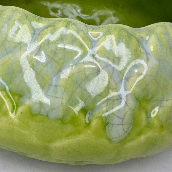 Moreno Ceramics Vintage Green Cracked Glaze Low Bowl Planter Dish USA MCM Retro - Picture 6 of 10